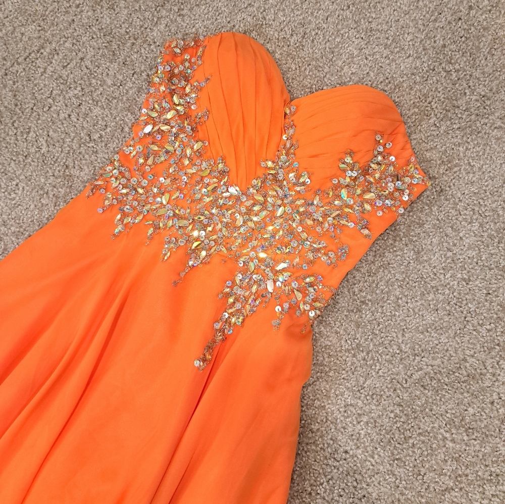 Y2K Vintage Orange Crystal Gem Prom Dress